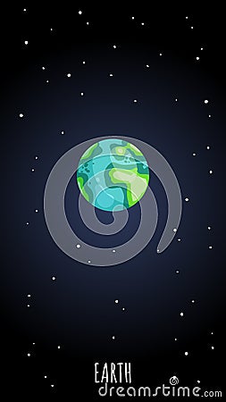 Earth home planet cartoon poster. Vector vertical banner of a space astronimic object for web, stories and social media Vector Illustration