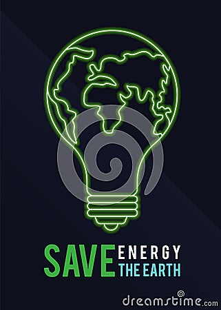 Earth Hour banner with Save energy save the earth text and green Light Bulb world sign vector design Vector Illustration