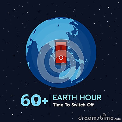 Earth hour banner with switch off position on earth background vector design Vector Illustration