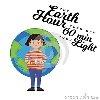 Earth hour coccept save planet 60 minut or one hour turn off light at night for international world day Vector Vector Illustration