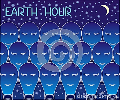 Earth Hour. Many lamps on the background of the starry sky. Vector Illustration