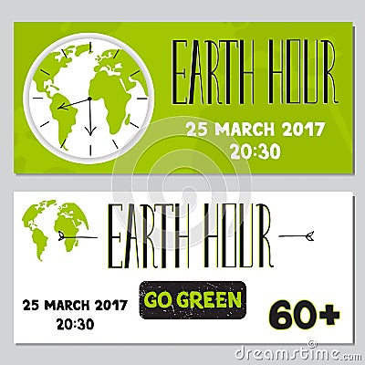 Earth Hour set of banners Vector Illustration