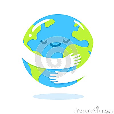 Earth hug cartoon Vector Illustration