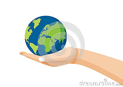 Earth in human hand Cartoon Illustration