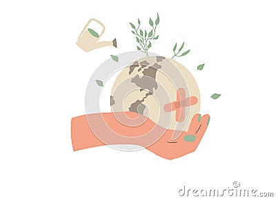 Earth hurt in human hand. Sick planet protect. Climate change and ecological problems. World environment day. Vector illustration Vector Illustration