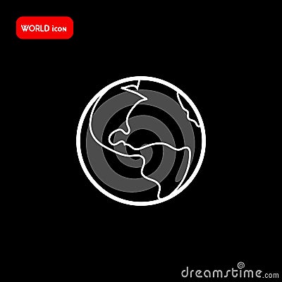 Earth icon. World icon vector. Black background Vector Illustration