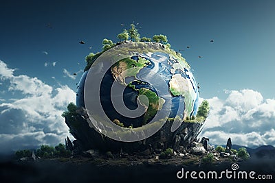 Earth illustration with a message of hope and. Generative ai Cartoon Illustration