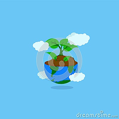 Earth illustration with soil and growing plant or tree and leaf Vector Illustration