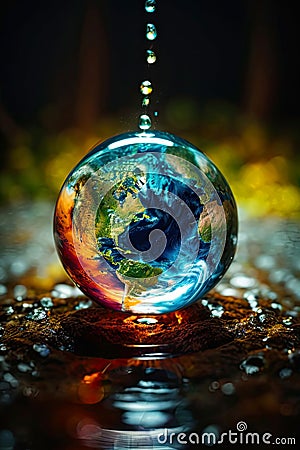 Earth inside a water drop vibrant colours Stock Photo