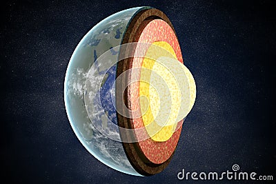 Earth layers and structure. 3D rendered illustration Cartoon Illustration