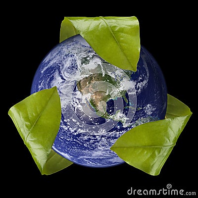 Earth with Leaf Recycle Symbol Stock Photo