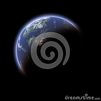 Earth-like planet on black background Stock Photo