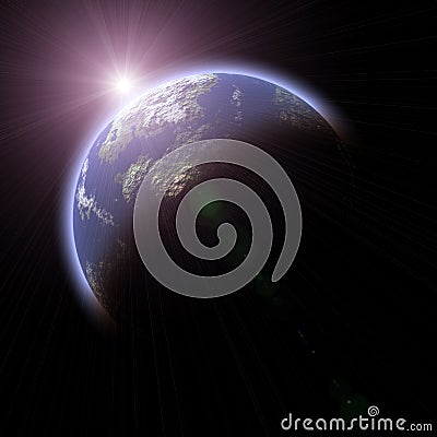 Earth-like planet on black background Stock Photo