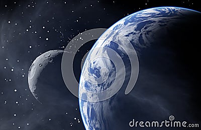 Earth Like Planet with a Moon Cartoon Illustration