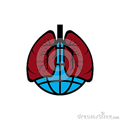 Earth and Lungs logo flat icon graphic. International pneumonia day. Vector Illustration