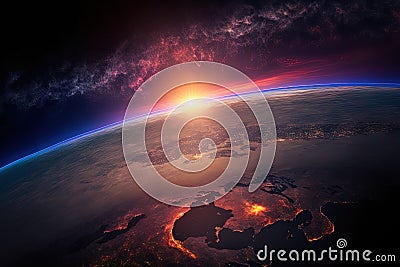 Earth with a magnificent sunset This images components were provided by NASA Stock Photo