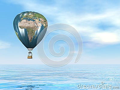 Earth map hot air balloon - 3D render Stock Photo