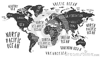 Earth map with the name of the countries Vector Illustration