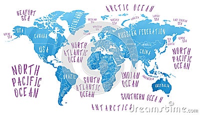 Earth map with the name of the countries Vector Illustration