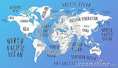 Earth map with the name of the countries Vector Illustration