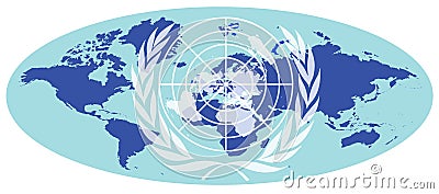 Earth map with United Nations emblem Editorial Stock Photo