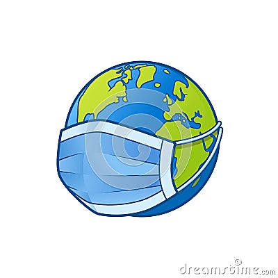 Earth with a Mask, Corona Virus Attack. Vector Illustration