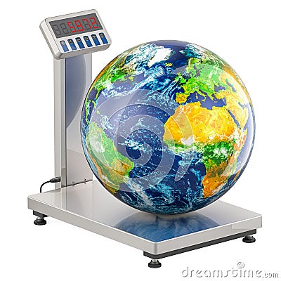 Earth mass, concept. Warehouse Scale with Earth Globe, 3D rendering Stock Photo