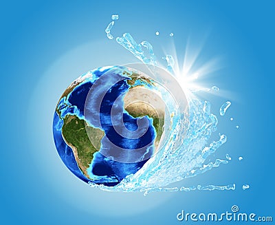 Earth model with ocean wave Stock Photo