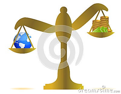 Earth and money on a balance Vector Illustration