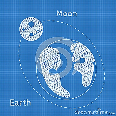 Earth and moon Blueprint grid background. Graphing paper for engineering in vector Vector Illustration