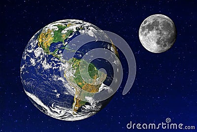 Earth and Moon in the universe Stock Photo