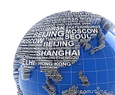 Earth with names of major cities in the world Stock Photo