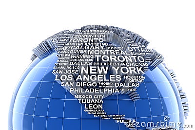 Earth with names of major cities in the world Stock Photo