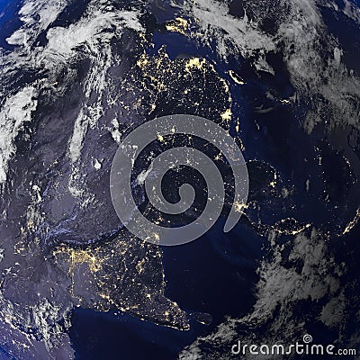 Earth night view from space 3d rendering. Stock Photo