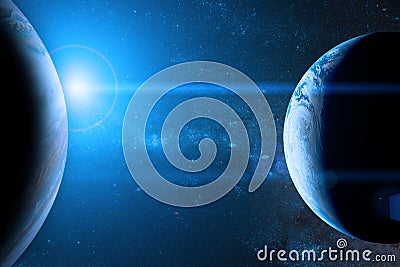 Earth in the outer space with beautiful planet. Stock Photo