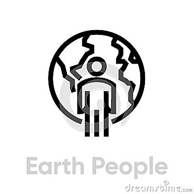 Earth people globe planet. Editable line vector. Simple isolated single sign. Vector Illustration