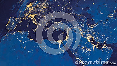 Earth photo at night, World map. Satellite photo. City Lights of Europe. Elements of this image furnished by NASA Stock Photo