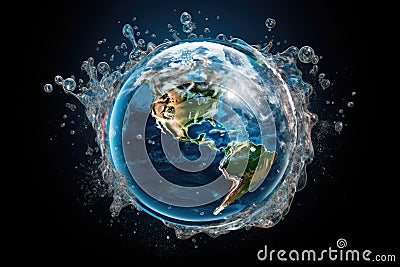 earth planet in splash of water. view of outer space Stock Photo