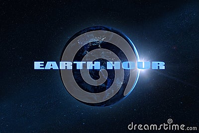 Earth planet with sunlight in dark space. Earth hour 2023 event. Elements of this image furnished by NASA Stock Photo