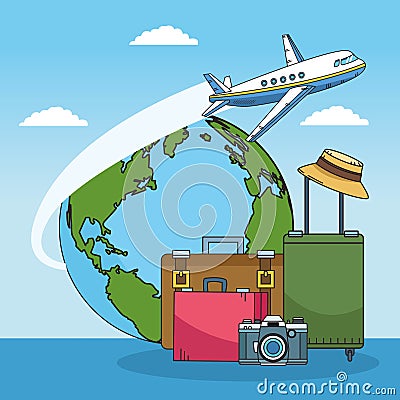 Suitcases and world travel design Vector Illustration