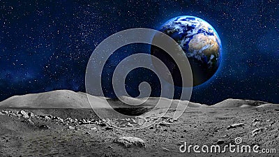 Earth planet view from moon surface Stock Photo
