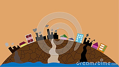 Illustration of environmental damage and destroyed by human activities Stock Photo