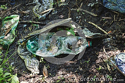 Earth pollution with plastic waste and water bottles Stock Photo