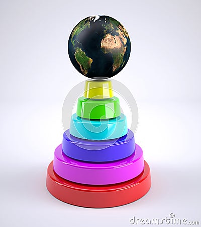 Earth on rainbow podium Cartoon Illustration