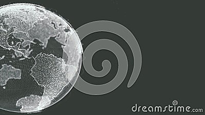 Earth rotating loop of rotating glowing dots stylised world globe with orbits with copy space old stylized Stock Photo