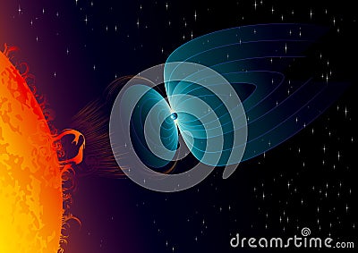 Earth's Magnetic Field and Solar Wind Vector Illustration