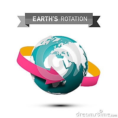 Earth`s Rotation Symbol with Arrow on Globe. Vector Illustration