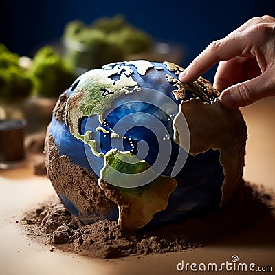 Earth's Silent Struggle: A Model Trapped in Sands of Time Stock Photo