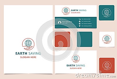 Earth saving logo design with editable slogan. Branding book and business card template. Vector Illustration