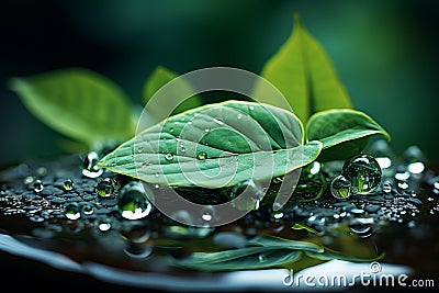 Earth saving symbolism green leaf and water drop unite for environmental concept Stock Photo